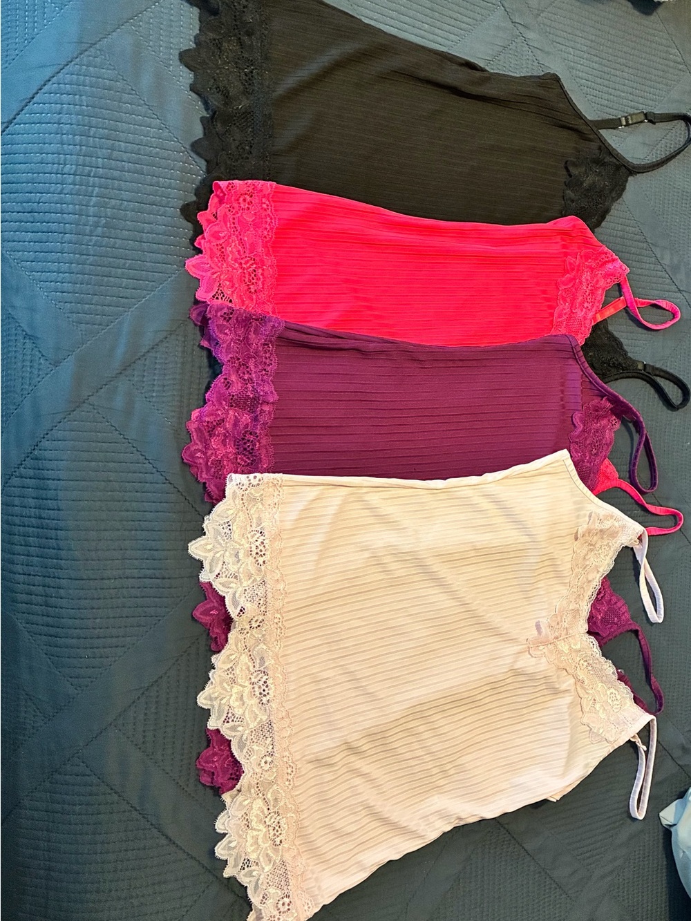 Women’s Lace-Trim Ribbed Cami Tank - Black, Hot Pink, Purple, Cream